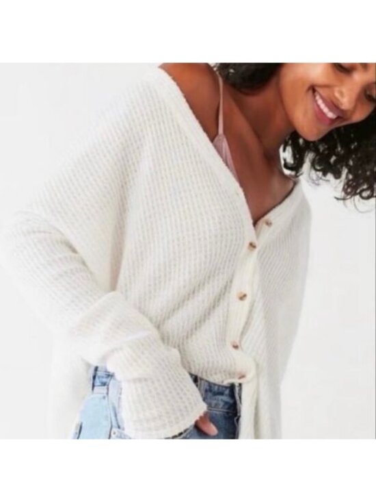 Urban Outfitters Sweaters - Urban Outfitters Out From Under White Waffle Knit Button Front Sweater XS